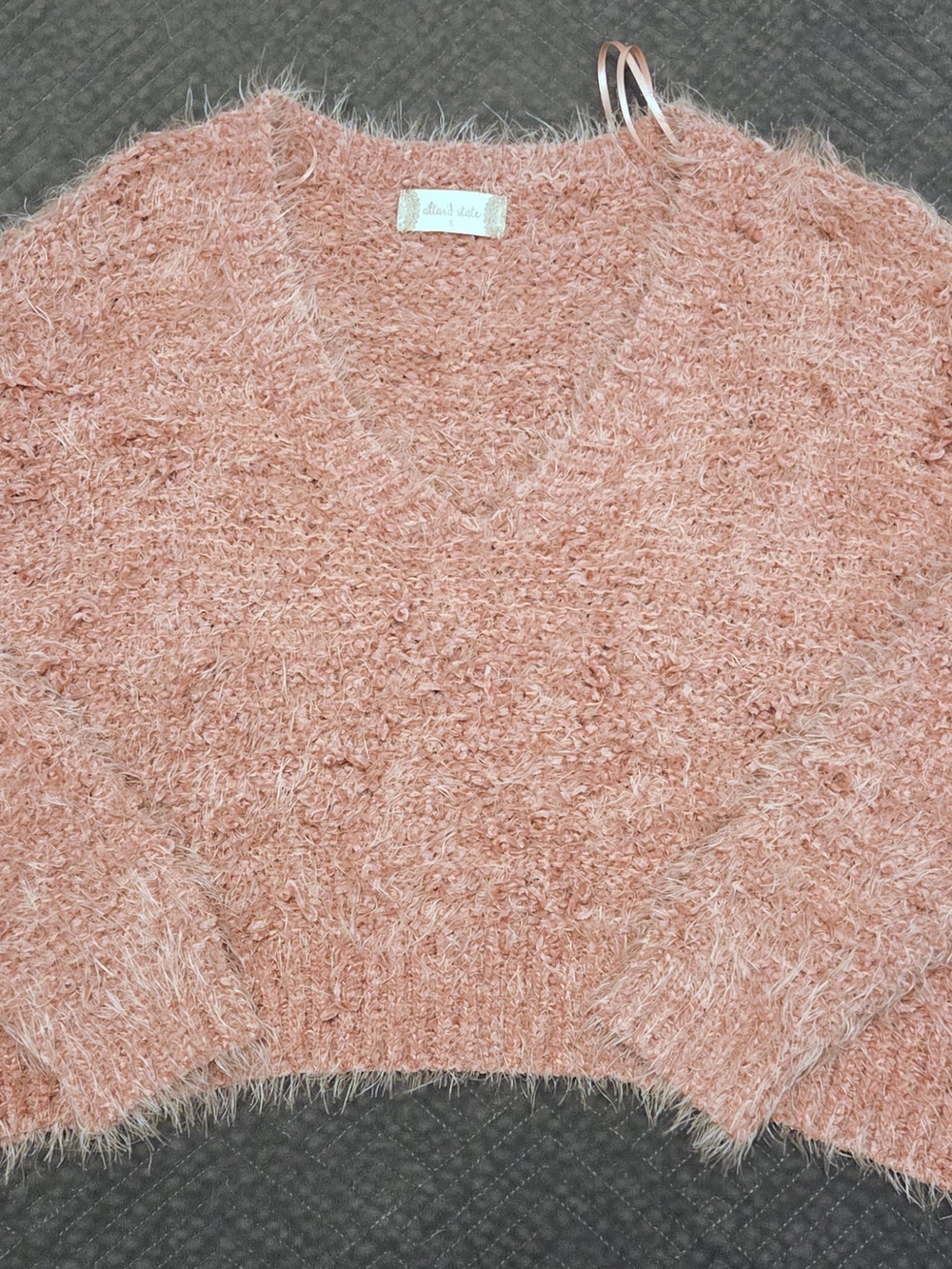 Altar'd State Peach Fuzzy V-Neck Sweater